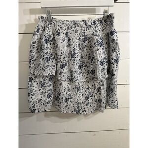 Adiva White Layered Skirt Navy Blue Floral Cottagecore Women's Medium Flowy